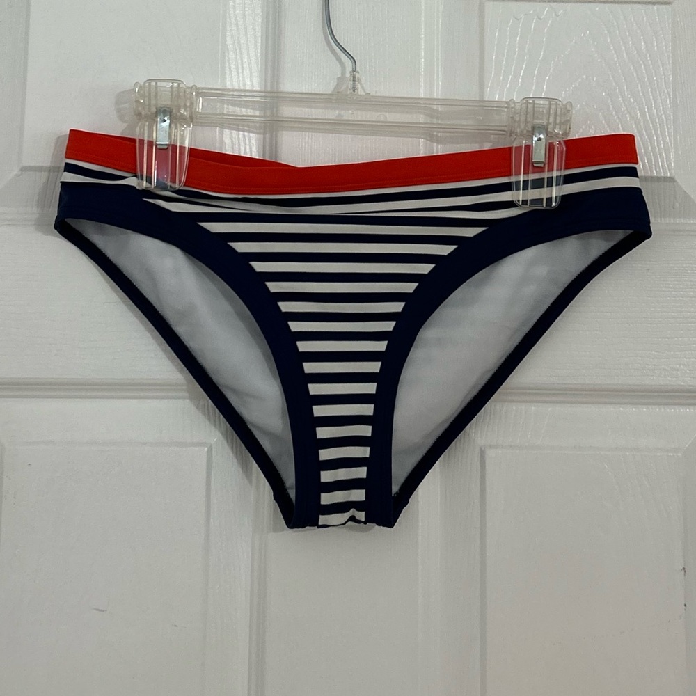 Boden Navy White Striped Bikini Bottom with Red Waistband